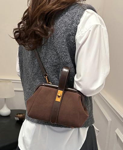 Vintage Kisslock Clutch Purse Elegant Matte Suede Shoulder Bag Women Wedding Pu Handbag Kiss Lock Antique Wallet4