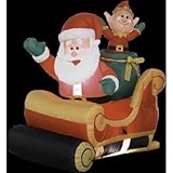 3 Ft. - Gemmy Christmas Airblown Inflatable - Santa Sleigh with Elf
