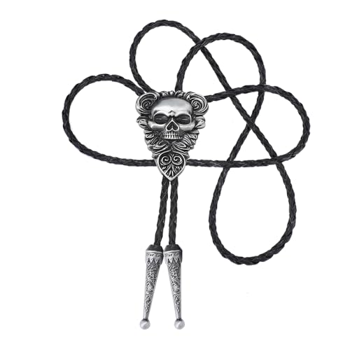 Image of Joxevyia Bolo Tie for Men Vintage Cow Skull Leather Rope Western Cowboy Necktie Vintage Bola Tie Gift for Him