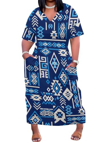 Image of PinkPatty Women's Plus Size Short Sleeve Maxi Dress Casual Loose V Neck Long Dress with Pockets