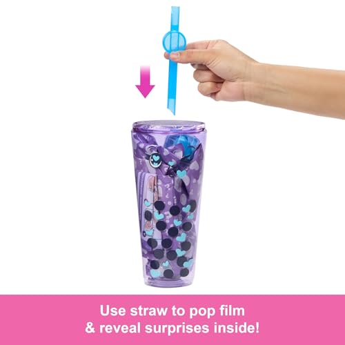 Barbie Pop Reveal Lalka Mleko Taro Seria Bubble Tea Pachnąca lalka modowa, figurka zwierzątka i 8 niespodzianek, w tym zmiana koloru, zabawka sensoryczna, zestaw z niespodziankami, HTJ19