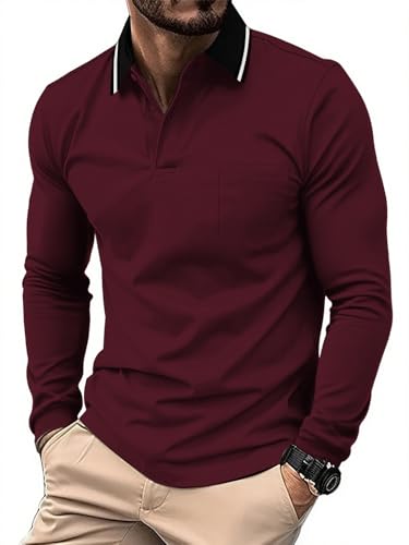 JACKETOWN Polo pour Homme à Manches Longues Polo de Golf Travail avec Boutons Polos Chemise...