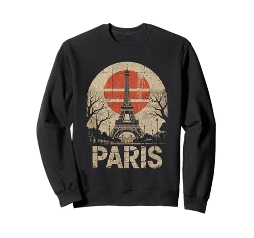 Paris Eiffel Tower Red Sun Vintage Minimal Japanese Design Sweatshirt