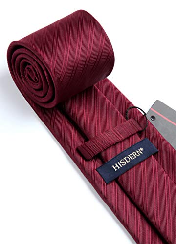 Image of HISDERN Mens Striped Tie and Pocket Square Set Necktie for Men | soft smooth texture, wrinkle-free, neat hand-tied knot, gifting ready, regular 3.4 width, coordinated look, business wedding