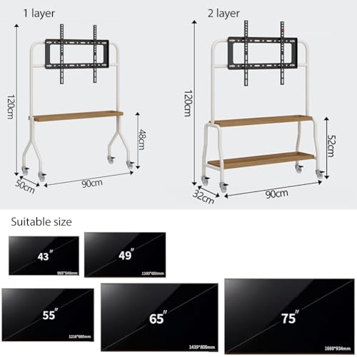 Soporte móvil para TV 43-75 pulg con ruedas, blanco miniatura 6