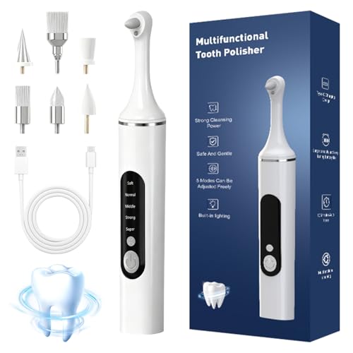 Juego de limpieza dental para blanquear los dientes, pulidor de dientes con 5 modos y luz LED para limpieza dental y blanqueamiento dental, para pulir después de la limpieza dental, juego de 6
