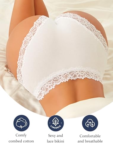 Womens Cotton Underwear Cheeky Bikini Panties for Women Sexy Lace Briefs Soft Stretch Underwear Pack 62