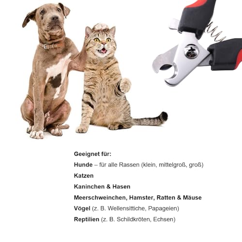 Votoka Krallenschere für Hunde und Katzen, Edelstahl Nagelknipser mit Sicherheitsschutz, Rot-Schwarz, mit Nagelfeile, Krallenpflege Werkzeug