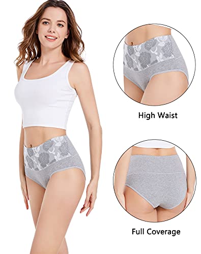 Havvis Women's Briefs Underwear Cotton High Waist Tummy Control Panties Rose Jacquard Ladies Panty Multipack (Brief 02-5 Pack - Assorted Colors, Large) #TOP1