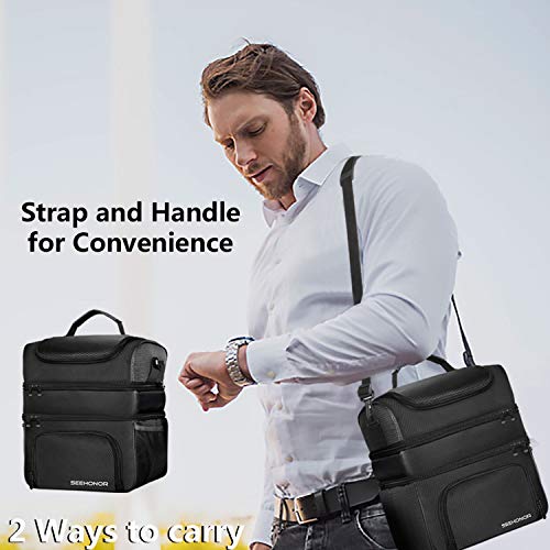 Seehonor Insulated Lunch Bag, 18L Leakproof Reusable Large Capacity Bag With Adjustable Strap, Three Deck Lunch Box For Office Camping Hiking Outdoor Picnic Beach #TOP5