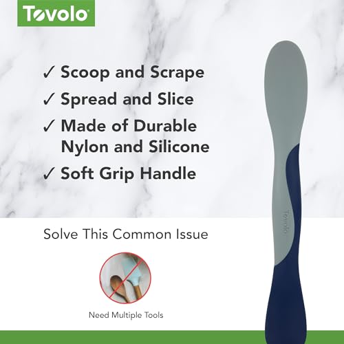 Image of Tovolo Mini Scoop and Spread Tool for Kitchen Meal Prep Small Sandwich Spreader Spatula for Peanut Butter Jelly, Silicone BPA Free Dishwasher Safe Scooper Spreader, Deep Indigo and Oyster Gray