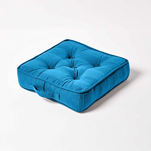 HOMESCAPES Coussin de Sol – Galette de Chaise – Turquoise 40x40x8cm – Collection Rajput 100% Coton