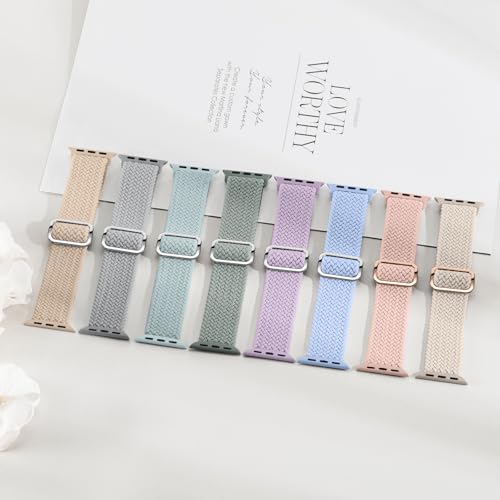 Image of 8 Pack Braided Stretchy Solo Loop Compatible with Apple Watch Bands Women