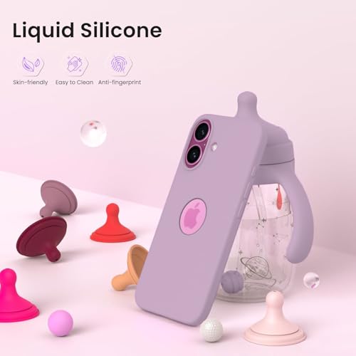 Image of Elzzi Microfiber Logo Cover Compatible for iPhone 16 Case Liquid Silicone Cases Full Body 4 Layer Protective Covers Shockproof Back Cover (Lilac)
