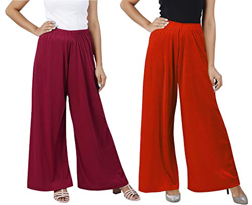 Image of Buy That Trendz D76 M to 6XL Cotton Viscose Loose Fit Flared Wide Leg Palazzo Pants for Women Red Chocolate Brown Combo Pack of 2