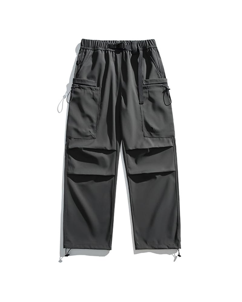 DAIHAN Hombre Softshell Pantalones Trekking Impermeables Cintura elástica Pantalones Cargo de Combate Senderismo de montaña Multibolsillos con cordón