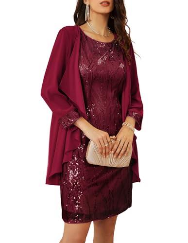 Red Sequin Dress for Women Formal Dresses for Women Mother of The Bride Sequin Dress Wine L
