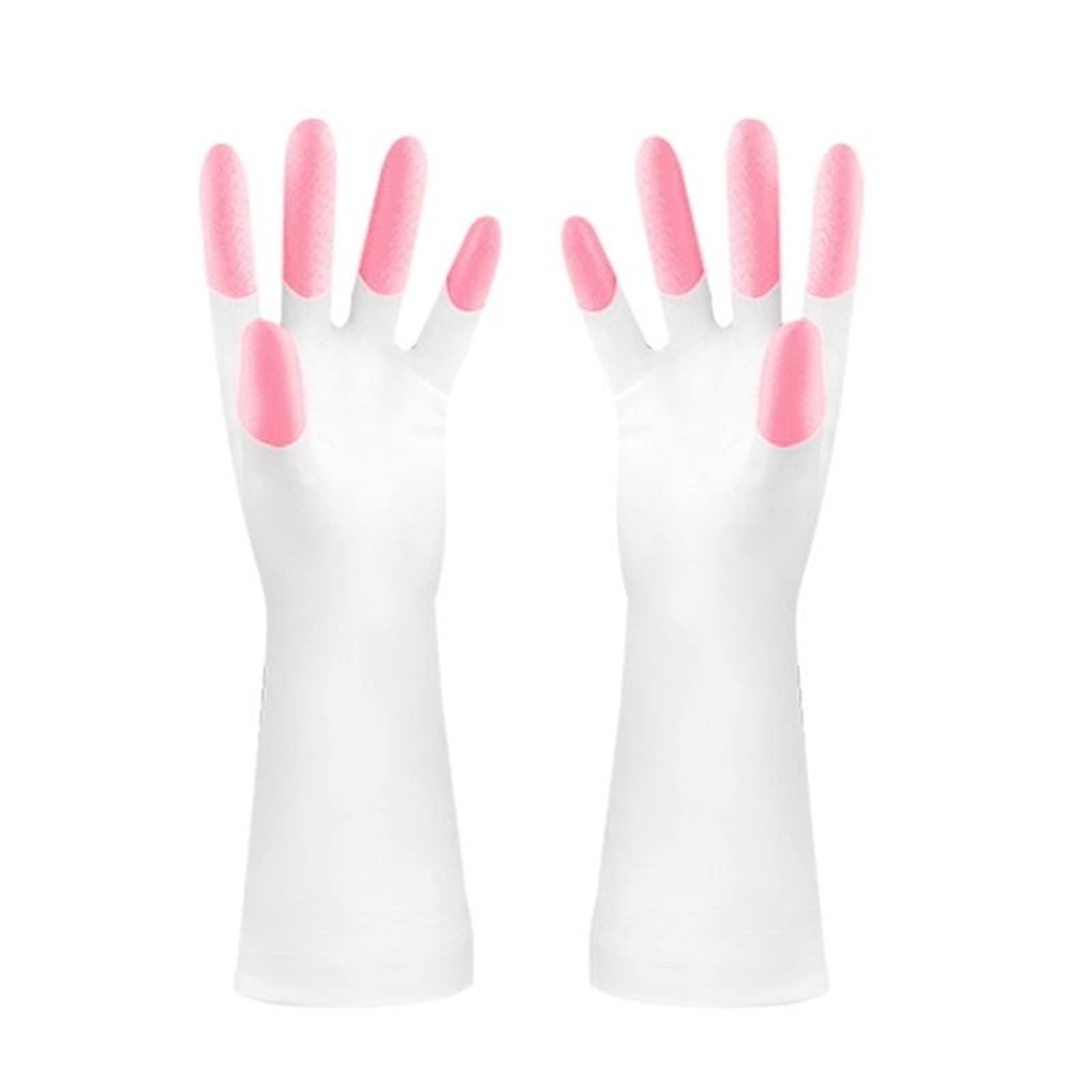 Guantes domésticos de lavado de caucho impermeable Washing Gloves Latex Gloves Kitchen(Roze)