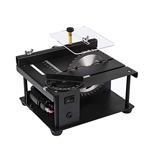 APROTII Sierra de Mesa, 7-Level Velocidad Ajustable Eléctrico Mesa Con Ángulo Guía, Mini Escritorio Sierra Circular, Soportes Profundidad de Corte Hasta 35mm - Negro