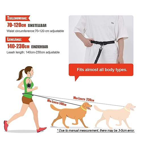Snocyo Joggingleine Hunde, Jogging Hundeleine für Mittelgroße und Große Hunde, Elastische und Reflektierende Hundeleine, Einziehbare Leine mit Doppelgriff & Taillengürtel