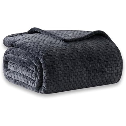 COOVA Cozy Soft Queen Fleece Blanket for Couch - 3D Jacquard Comfy Blankets Lightweight Plush Fuzzy Throw, Gift for Women,Bed,Sofa,Chair,Camping and Travel.(Check Dark Grey, 90"x90") Cover