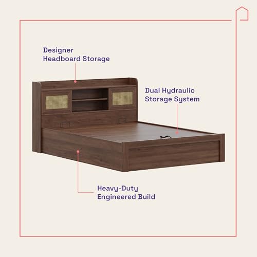 Image of Wakefit Bed | 3 Yr Warranty | Bed Queen Size, Comes with Hydraulic Storage, Noise-Free, Density:680-750 kg /m, Termite & Borer Resistant, Fits Mattresses Up to 8 inches(Tesser 78x60- Columbian Walnut)