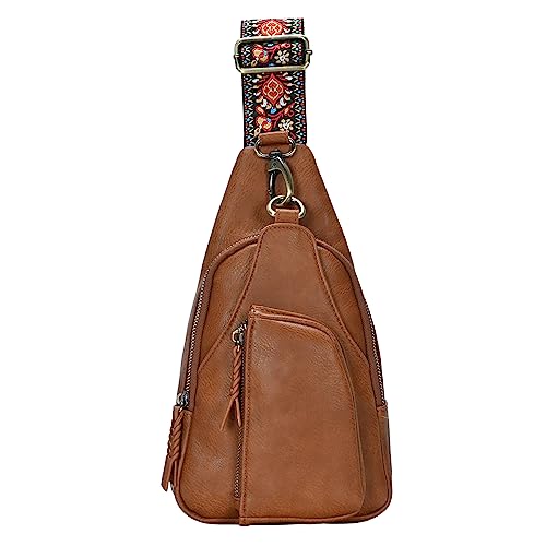 Antik Kraft Tasha Webbing Strap Sling (Tan) | Vegan Leather Crossbody Bag for Women with 16-20