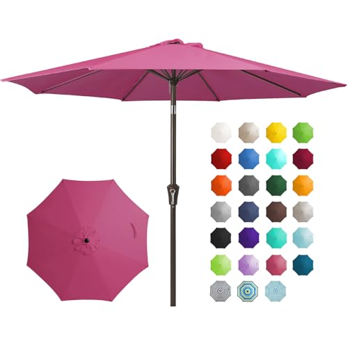 Image of JEAREY 9FT Outdoor Patio Umbrella Outdoor Table Umbrella with Push Button Tilt and Crank, Market Umbrella 8 Sturdy Ribs UV Protection Waterproof for Garden, Deck, Backyard, Pool (Rose Pink)