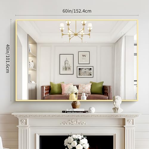 Image of COFENY 40x60inch Gold Bathroom Mirror, Gold Rectangle Mirror with Frame, Large Rectangular Wall Mirrors for Bathroom, Living Room, Hair Salon, Big Farmhouse Mirror Hang Horizontal /Vertical