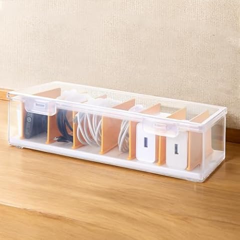 PAVSTINE Clear Cable Storage Box with Lid Cover