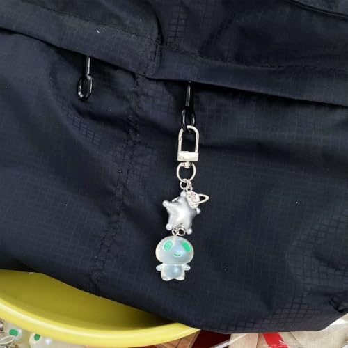 Qcbuegof Trendy Small Planet Alien Doll Keyring Glow in Dark Phone Charm Strap Keychain Pendant Cute Fun Present for Girls Lovely Alien Keyring - 1