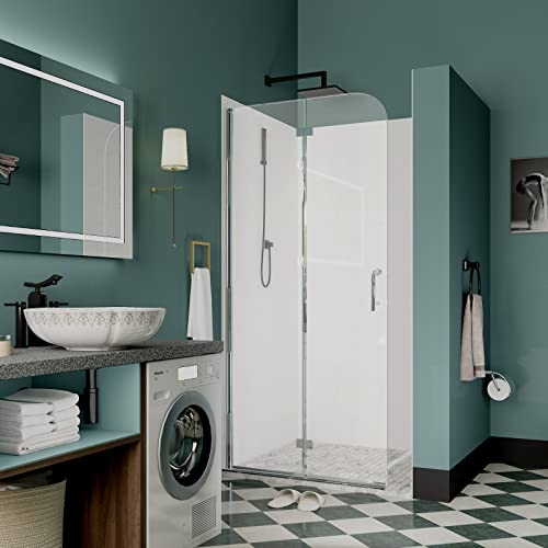 Lovmor Folding Shower Door, 34" W X 72" H Bi-Fold Glass Bathroom Shower Door, 1/4" Folding Shower Door With Chrome Finish, Reversible Installation #TOP23