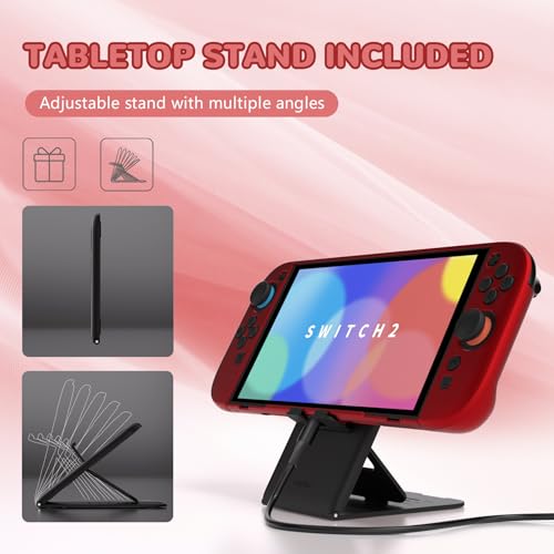 PlayVital Hard Case for Nintendo Switch 2 with Extra Stand & Thumb Grip Caps | Split Design, Dockable Protective Full-Body Shell Cover for Nintendo Switch 2 | Solid Color Series (Scarlet Red) by playvital - Image 6