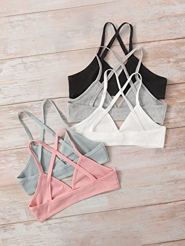 COZYEASE Women's 5 Piece Solid Ribbed Knit Criss Cross Wireless Bralettes Underwear2