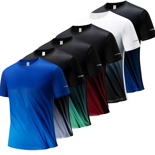 Men's Active Fit Crew Neck T-Shirt - Breathable Hex Mesh Gym Shirt with Gradient Color Block, Quick-Dry Workout Tee