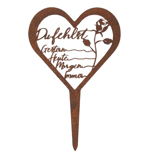 WUISOLQP Wetterfest Grabstecker Herz Grabschmuck Trauerdekoration Metall Stahl Rost Grabstecker mit Spruch Grabschmuck Grabdekoration für Erinnerung Andenken Trauer Gärten Höfe Friedhofsdeko