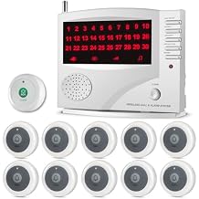 Wireless Calling System with 10 Call Buttons & 1 Clear Call Button and 1 Monitoring Unit White