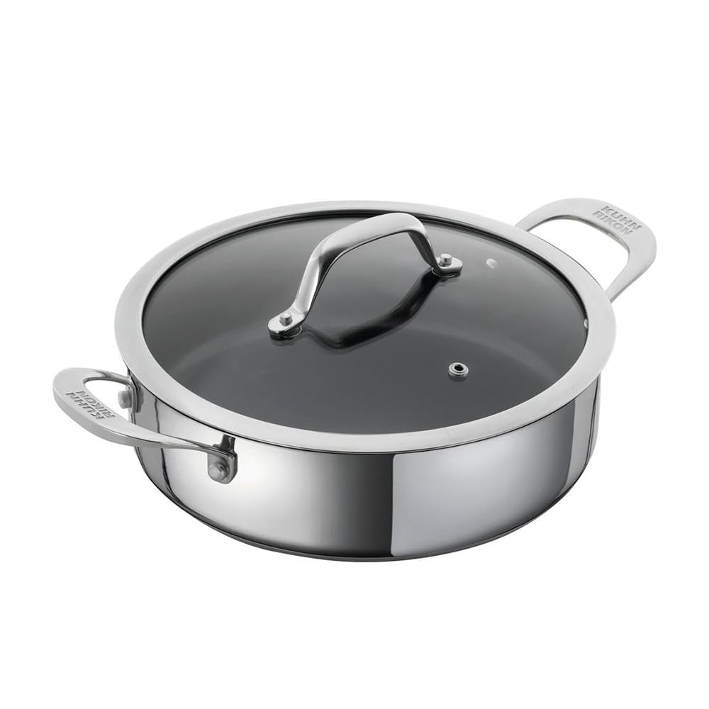 Kuhn Rikon Silver Allround Non Stick Shallow Casserole Pot 24Cm Oven Safe Cooking Pan With Lid. Induction Cooking Pot. Casserole Dishes With Lids Oven Proof – Lifetime Cookware Guarantee