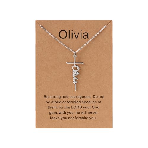 Lcherry Olivia Name Cross Necklace Personalized Custom Name Cross Necklace for Women Customized Jewelry Gift for Women