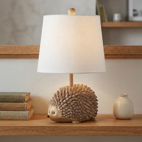 Hedgehog Table Lamp Farmhouse Rustic Resin Animal Accent Lamp for Bedroom Living Room Nursery or Office.Decorative Bedside Lamp with Woodland Design Small Cute Ambient Gift for Kids Teens Women