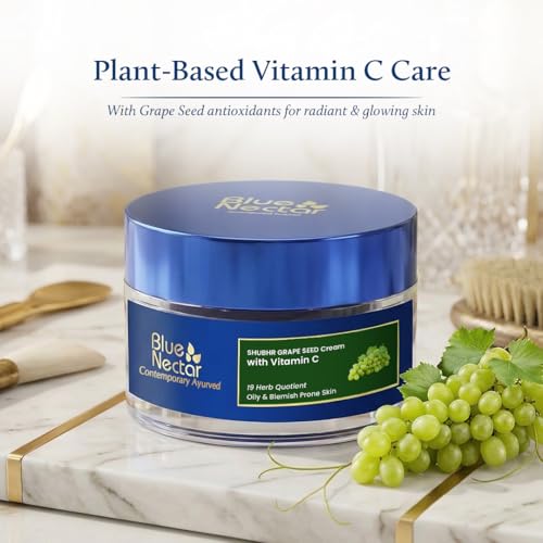 Image of Blue Nectar Plant Based Vitamin C Face Moisturizer for Oily Acne Prone Skin | 19 Herbs Oil-Free Grapeseed Daily Face Cream for Women | Ayurvedic Lightweight Cream with Natural Ingredients for Day Night