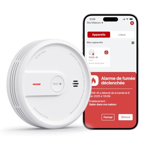 X-Sense Détecteur de Fumée Connecté, Durée de Vie de 10 Ans, Mode Nuit, Alarme Incendie avec Pile Remplaçable, Fonction Application, XS0E-iR, Lot de 1