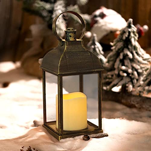 10 Pack Vintage Decorative Lanterns With Timer - 10" Battery Lanterns Outdoor With Led Candles - Hanging For Home Wedding Party Shelf Table Deco - Plastic Bronze Color - Small Candle Holders #TOP1