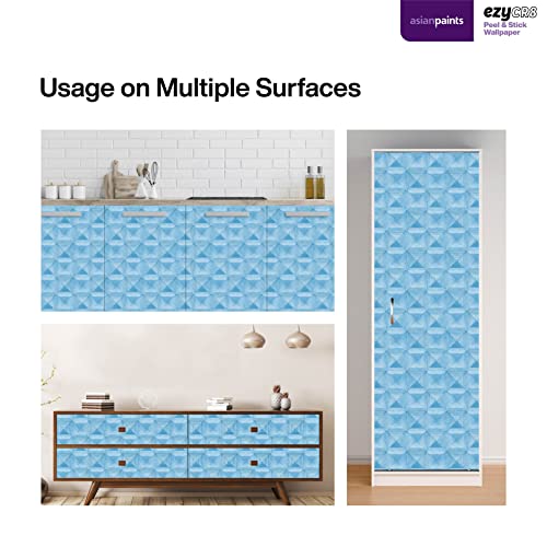 Image of Asian Paints EzyCR8 Textured Geometric Pyramids-Blue Self Adhesive Wallpaper (45x300cm) DIY Wall Decor Water-Resistant Multi Surface Application for Living Room, Puja Room, Kids Room