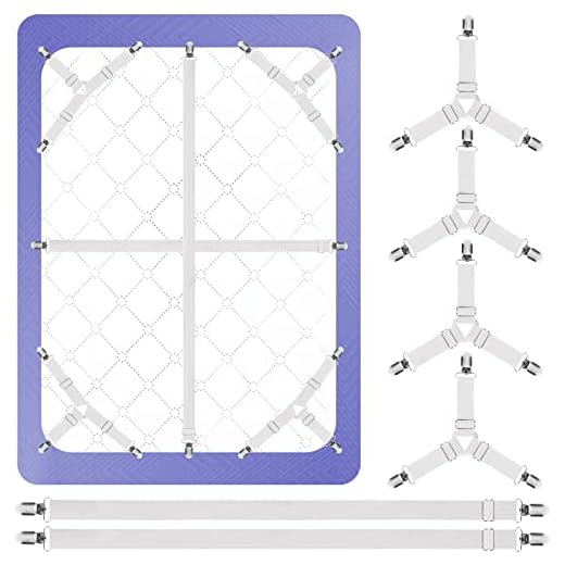 Bed Sheet Holder Straps, 4+2 PCS, Triangle Adjustable Elastic Fitted Sheet Clips, 3 Way Sheets Corner Straps Grippers Fasteners Suspenders Heavy Duty for Bedding Sheets, Mattress Covers, Sofa Cushion