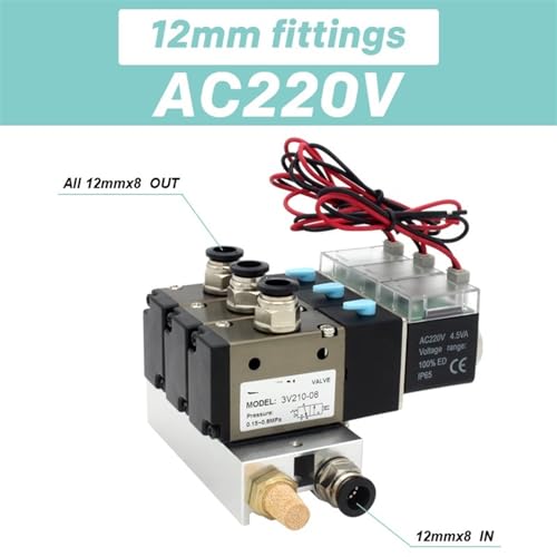 Colector de válvula solenoide 3V210-08-NC AC220V neumática de 3 puertos para cilindros de aire 3
