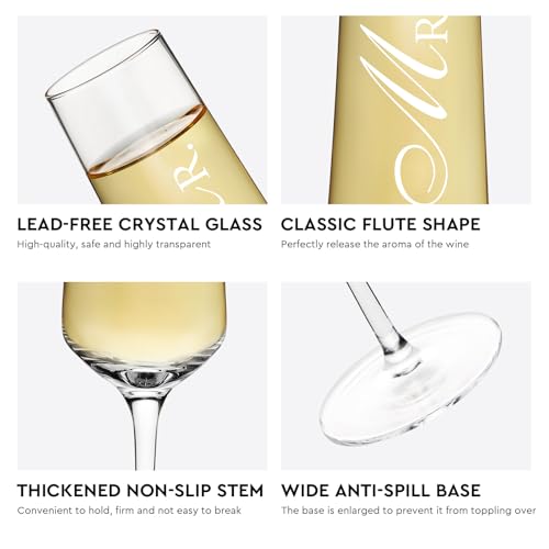 Image of AW BRIDAL Mr Mrs Gifts Wedding Champagne Flutes, Engagement Gift for Couple