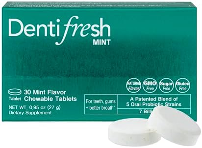 K-Nutra Dentifresh Mint Xylitol Tabs – Oral Probiotics for Bad Breath, Dry Mouth & Fresh Breath, 7 Billion CFU, Sugar-Free, GMO-Free, Gluten-Free, Natural Mint Flavor, 30 Tablets (Improved Formula)