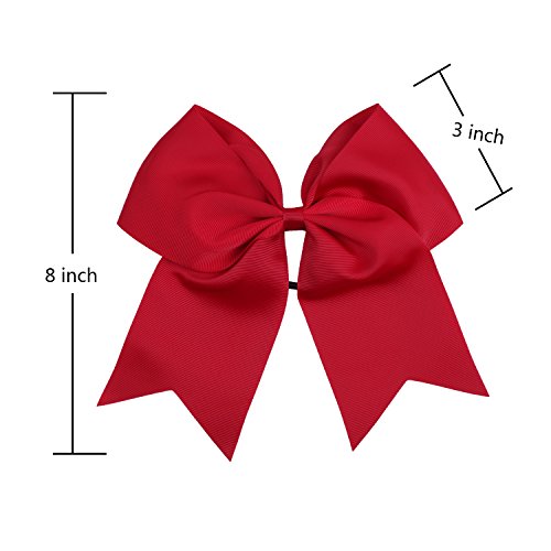 8 Inch Cheerleader Bows Ponytail Holder Cheerleading Bows Hair Tie(Cherry Red) #TOP1