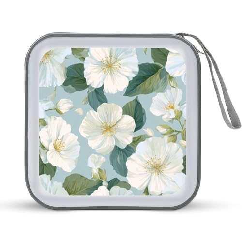 DuduYH White Primrose CD Case DVD Storage Case Portable for Car Home Travel